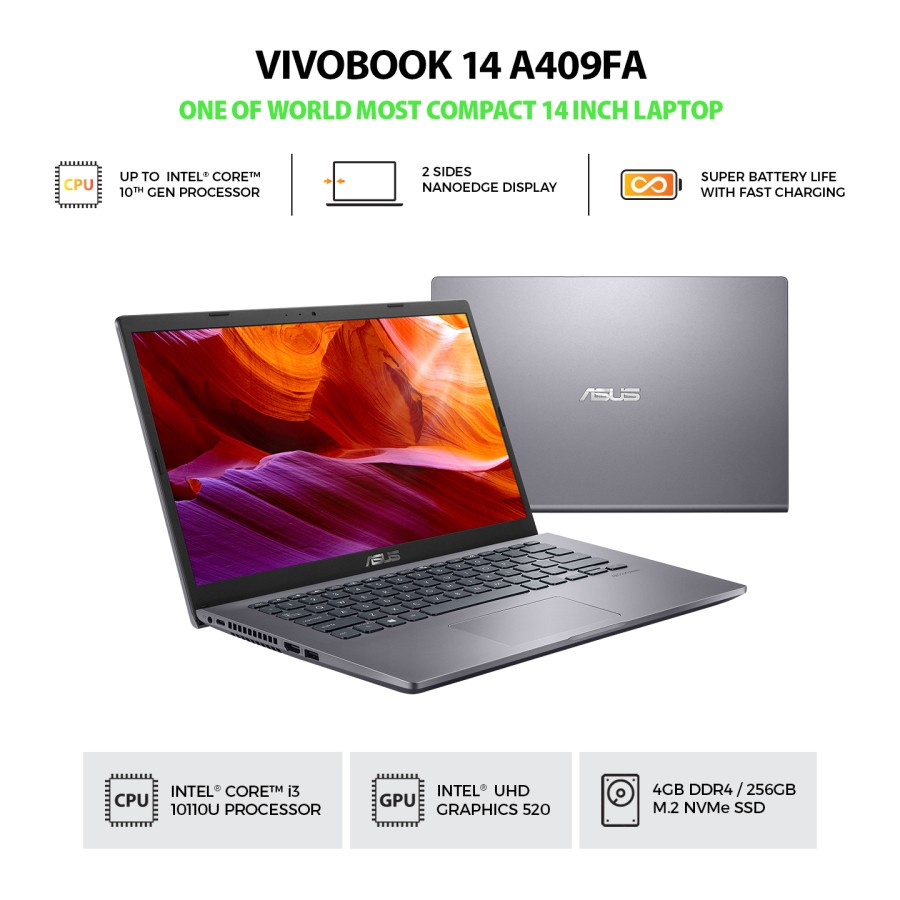 ASUS VivoBook 14 A409FA-FHD322 - Slate Grey Original Garansi Resmi