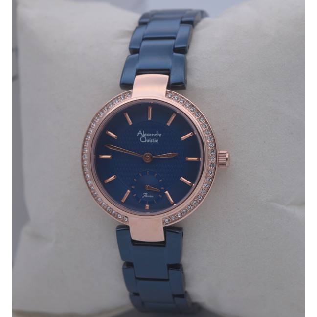 Jam Tangan Wanita Alexandre Christie Ac 2709 Rose Gold Blue Original