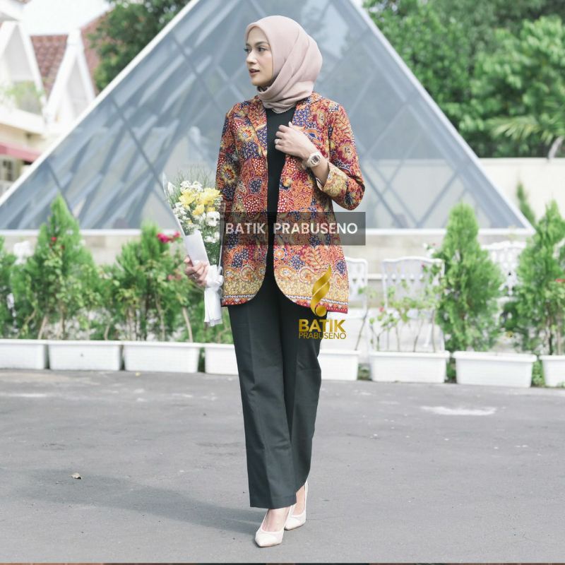 BLAZER BATIK MOTIF NABILA TUNIK BATIK KEKINIAN BAJU NGANTOR MODERN BATIK WANITA TERBARU ORIGINAL BAT