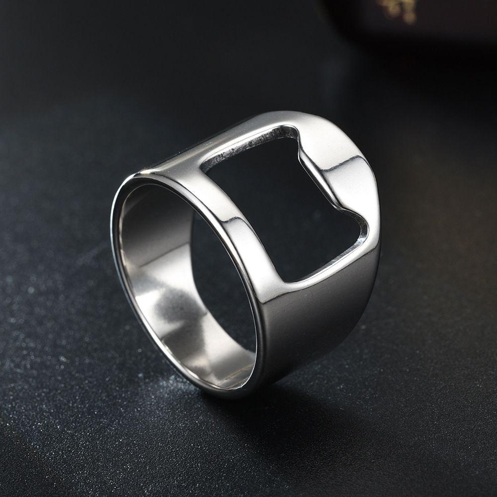 NEEDWAY Man Cincin Hadiah Temperamen Vintage Geometri Punk Cincin Stainless Steel Fashion Perhiasan Unisex Pembuka Botol Bir