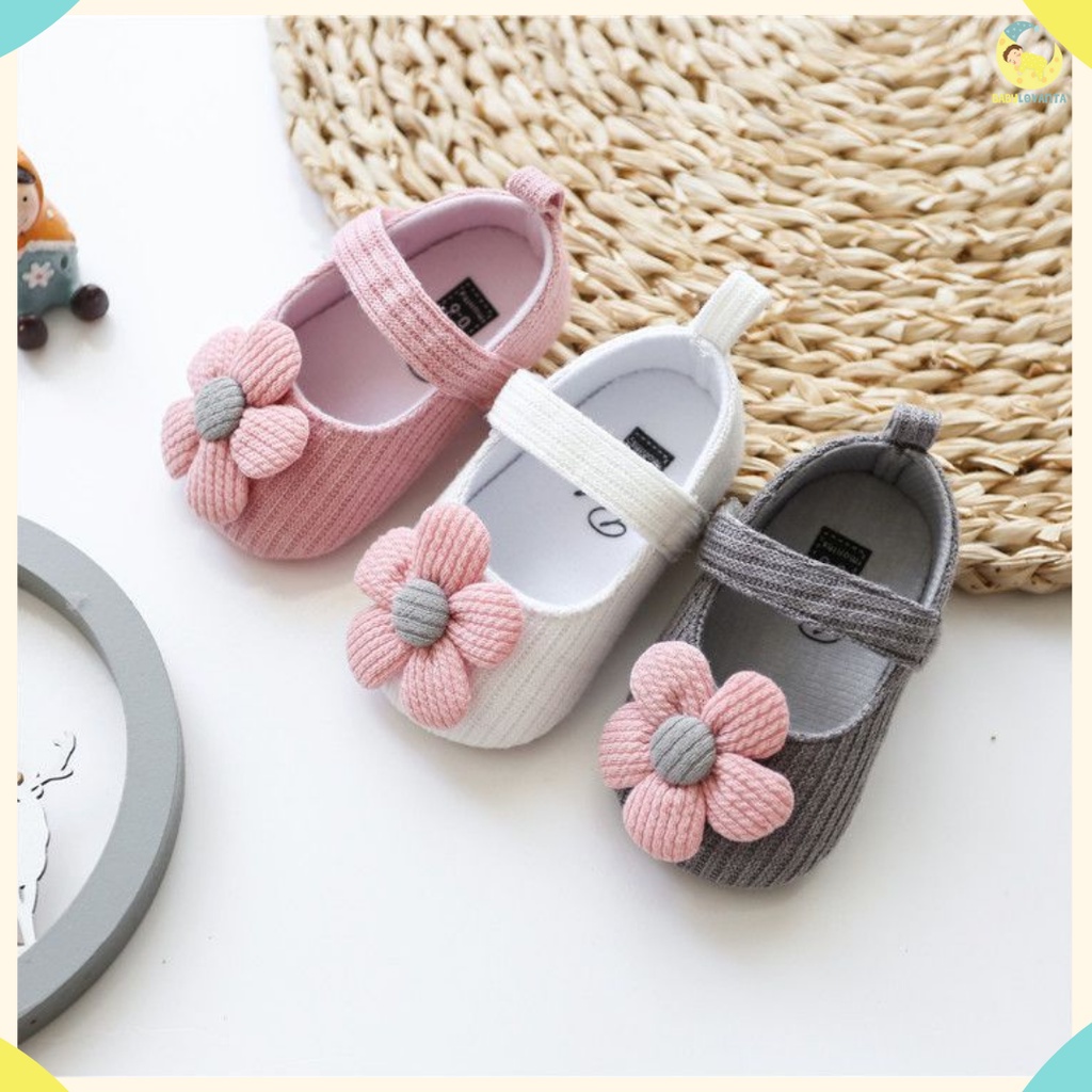 FASHION SEPATU BABY PEREMPUAN KOREAN STYLE  MOTIF MINI BUNGA USIA 0-18 BULAN SEPATUAN BABY LUCU