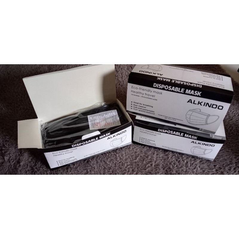Masker Earloop 3ply Hitam / Disposable Mask