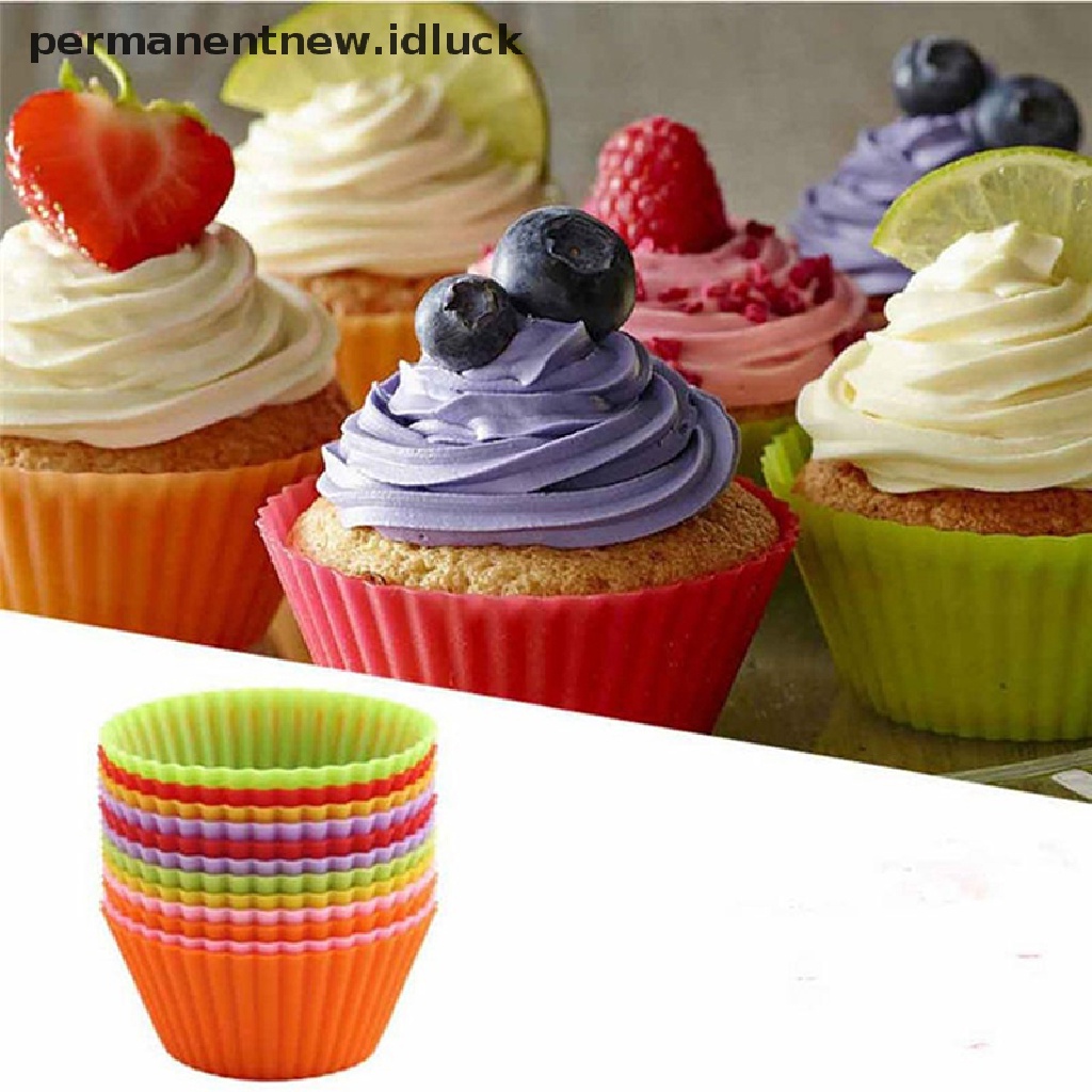 12 Pcs Cetakan Cupcake Muffin Bentuk Bulat Bahan Silikon Untuk Alat Dapur