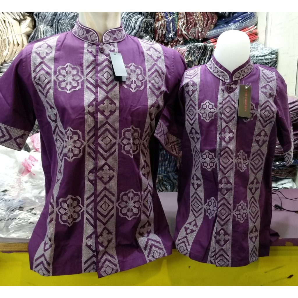 baju koko couple ayah dan anak salur flower