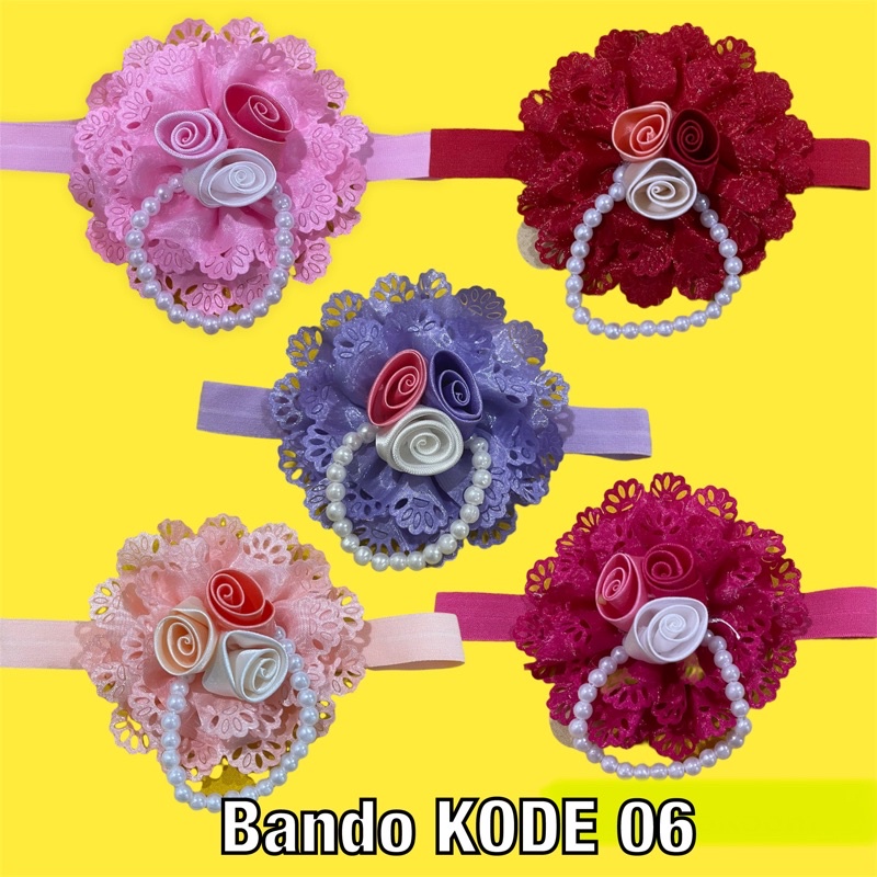 Bandana bayi / bando baby dengan Bahan Renda Elastis dan Hiasan Bunga