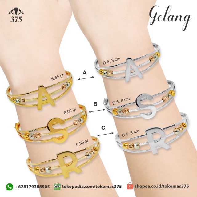 GELANG HURUF EMAS ASLI KADAR 375
