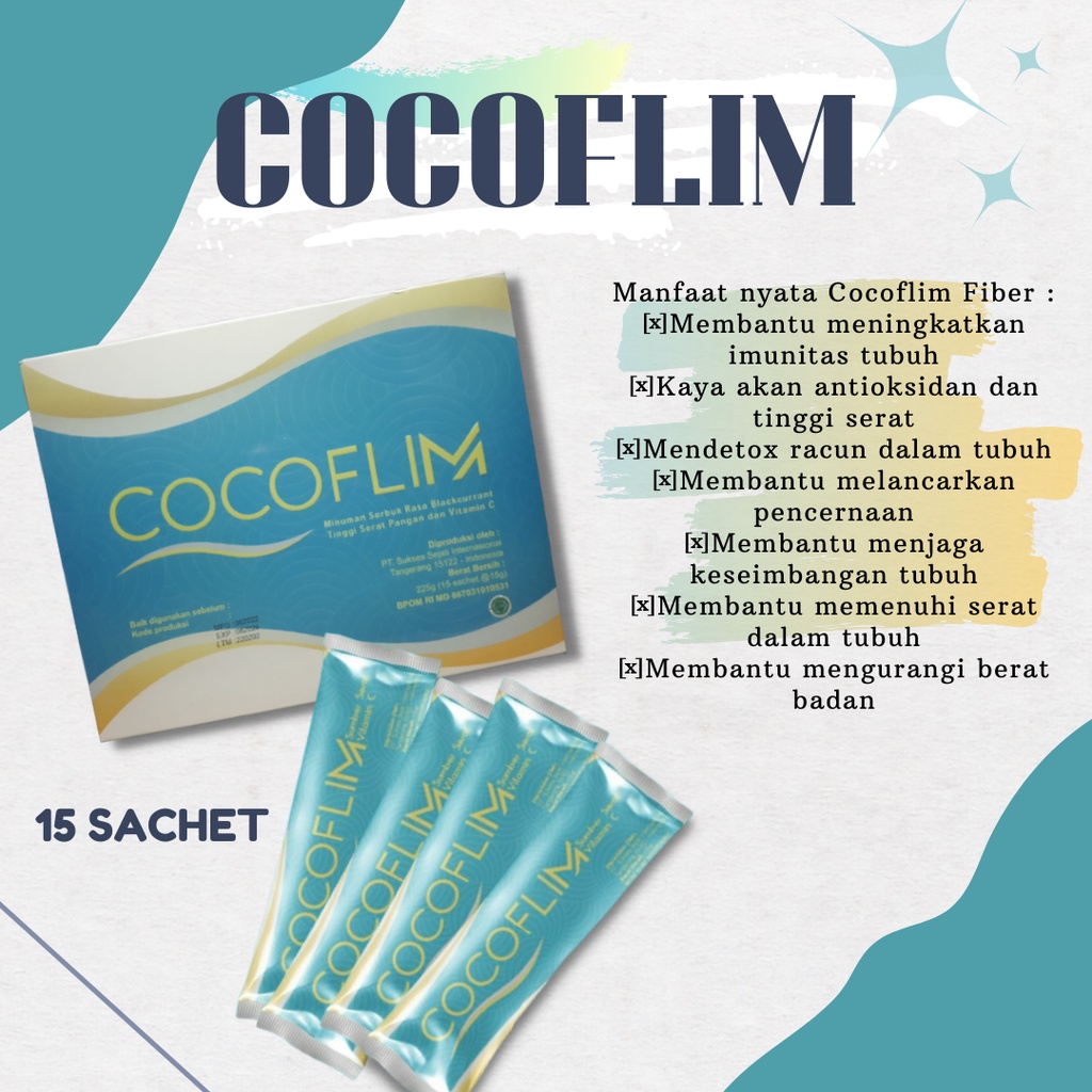 Minuman sehat detox diet tubuh suplemen alami pelangsing badan pencernaan serat serbuk bubuk fiber imunitas cocoflim 15 sachet 1 box vitamin c ekstrak buah antioksidan mengurangi berat menjaga keseimbangan