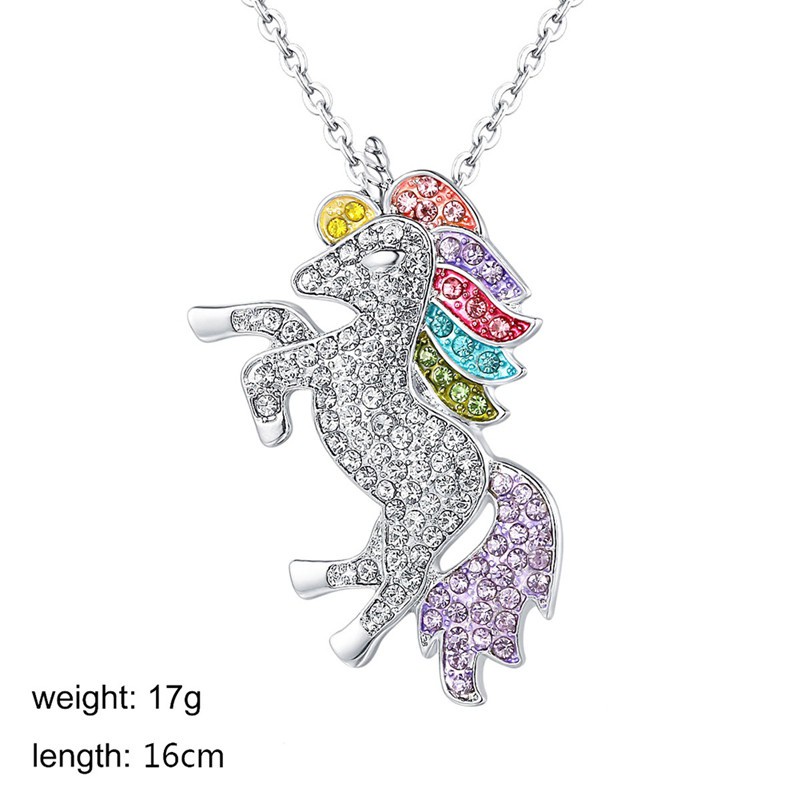 Unicorn Diamond Glitter Necklace Luxury 925 Sterling Silver Horse Charm Bracelet