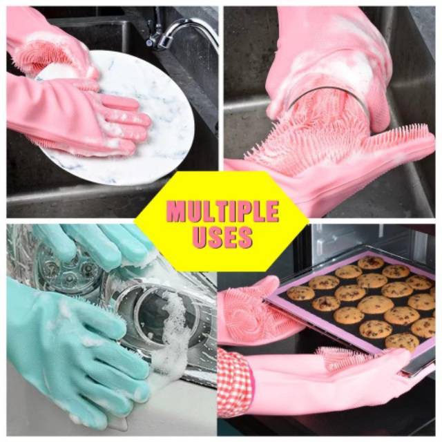 Magic Gloves Brush - Sarung Tangan Cuci Piring Magic Silicon Cleaning Gloves Anti Panas Oven Pembersih Alat Masak