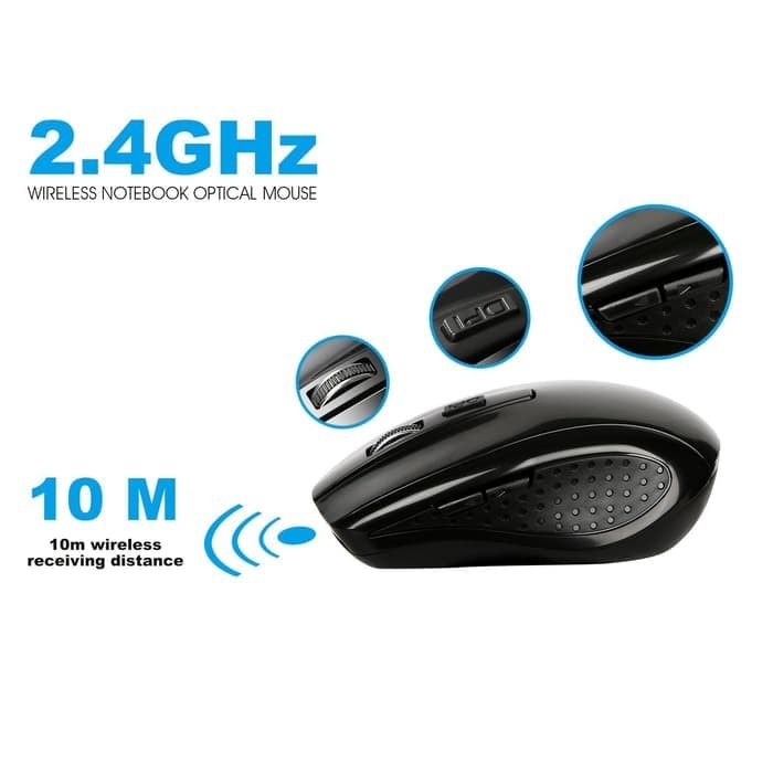 Mouse Wireless 2.4Ghz Ergonomic with USB Dongle Nano Receiver - Black