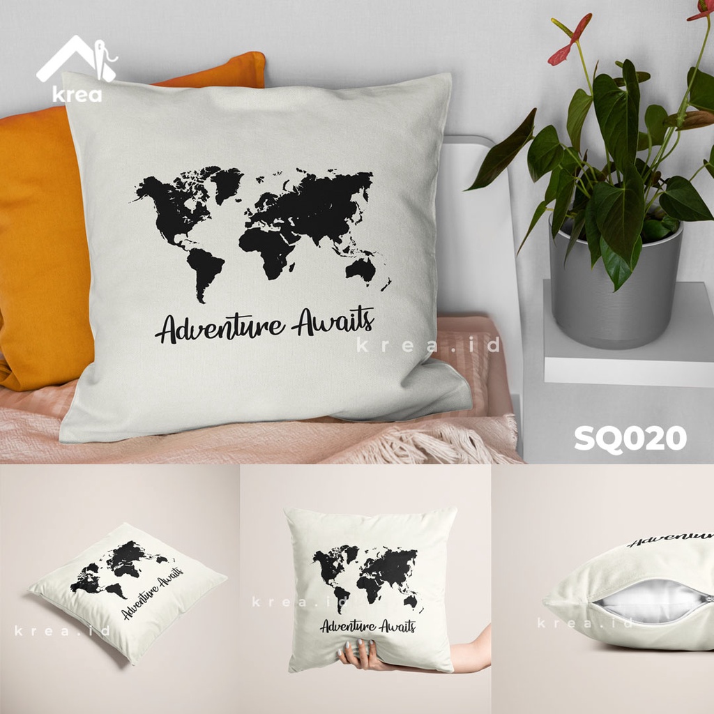 SARUNG BANTAL SOFA BLACU  QUOTE KATA KATA ADVENTURE &amp; EXPLORE