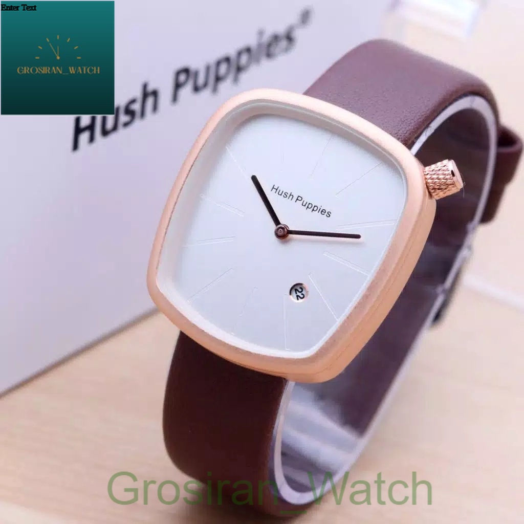 Jam Tangan Wanita Kasual Hush Puppies Kotak Tanggal Aktif HP-025 Strap Kulit [G_W]