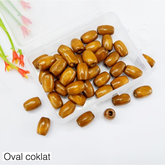 Mote kayu / manik kayu oval coklat