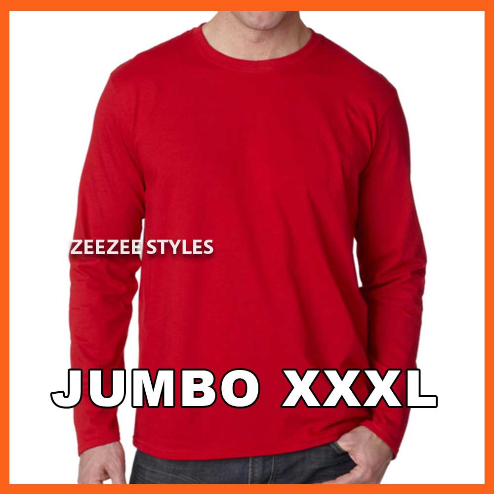 XXXL Baju Kaos Polos Pria Wanita Jumbo Lengan Panjang Katun Combed 30s Distro Original Merah Cabe