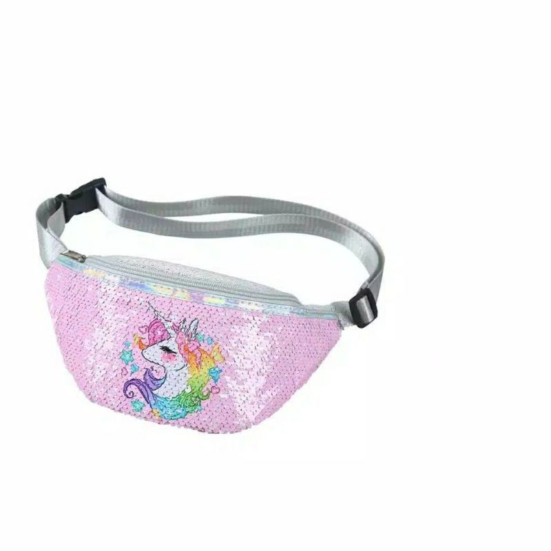 WISTBAG UNICORN IMPORT/TAS SELEMPANG ANAK/WAISTBAG ANAK CEWE/TAS UNICORN SEQUIN IMPORT/TAS SELEMPANG