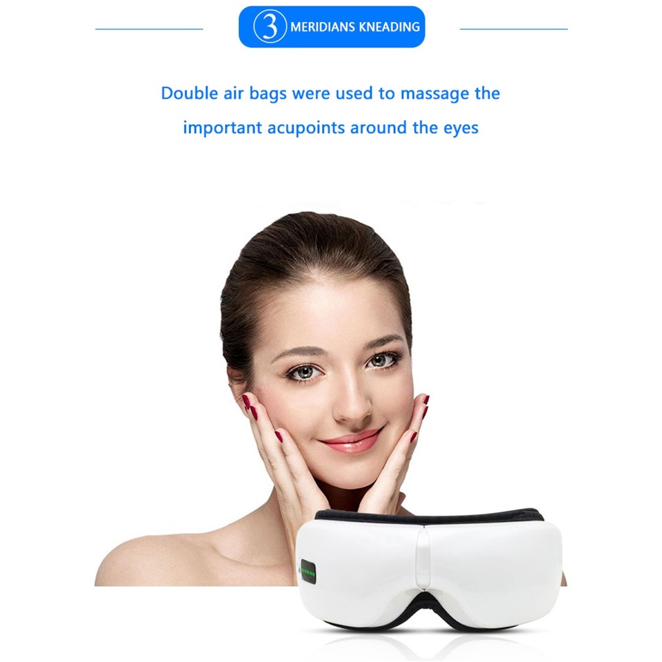 Alat Pijat Kompres Mata dengan Bluetooth smart Eye massager Alat Terapi Mata Alat pijit Elektrik Eye Therapy Massager Rechargeable Electric Bluetooth Music Eyes Massage SPA Collapsible Air Pressure Heating Eye Fatigue Relieve