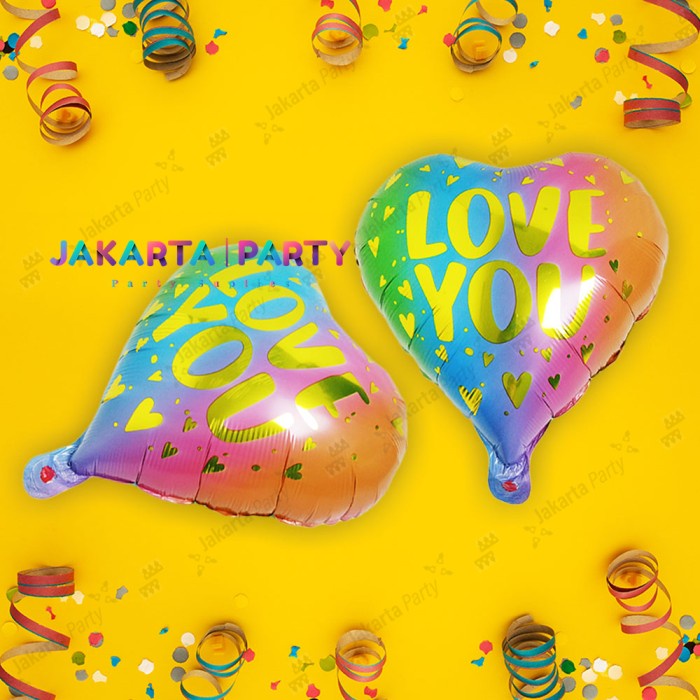 Balon Foil Love You Gradasi / Balon Love / Balon Hati Rainbow