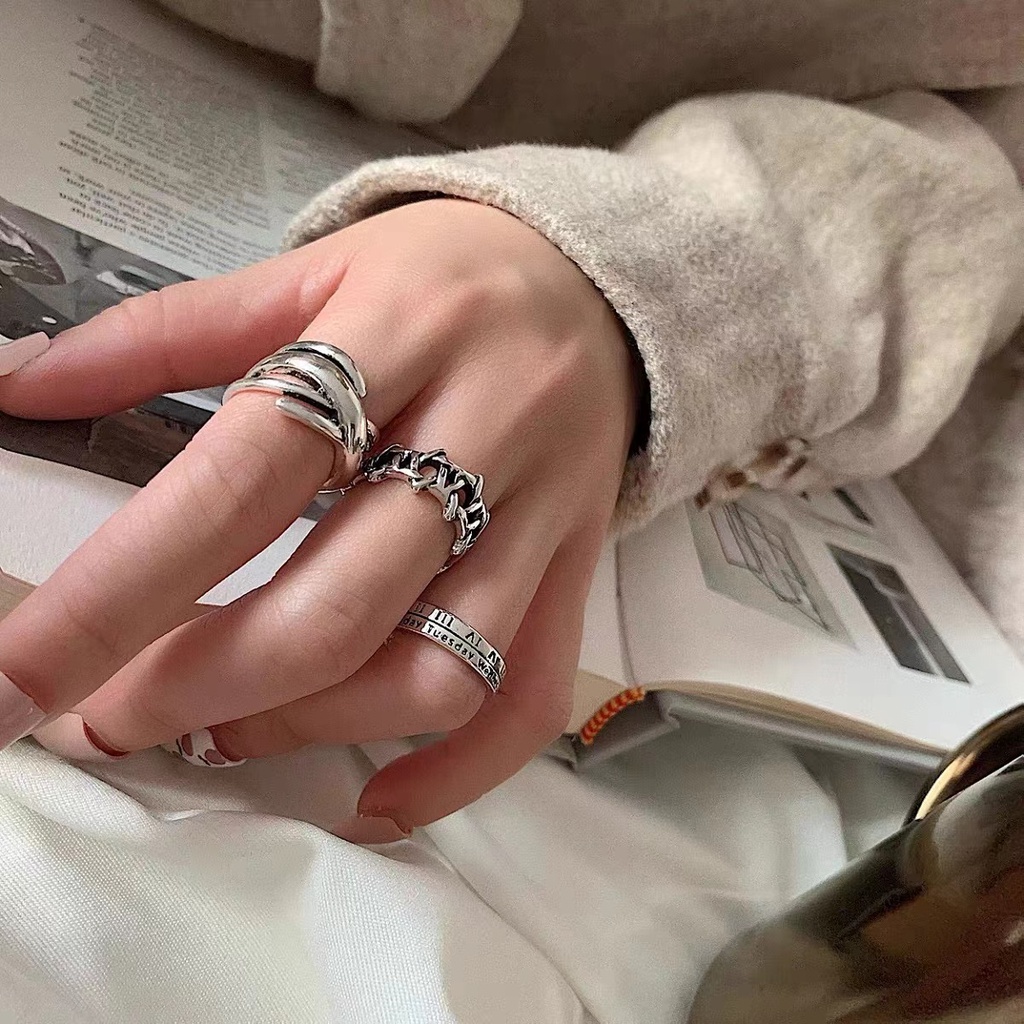 Set Cincin Titanium Pria Model Angka Romawi Cincin Aesthetic Vintage Cincin Estetik Gaya Retro