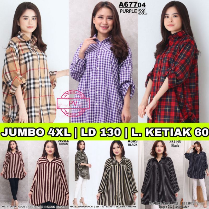 JUMBO LD 130-KEMEJA RAYON WANITA MOTIF TANGAN PANJANG