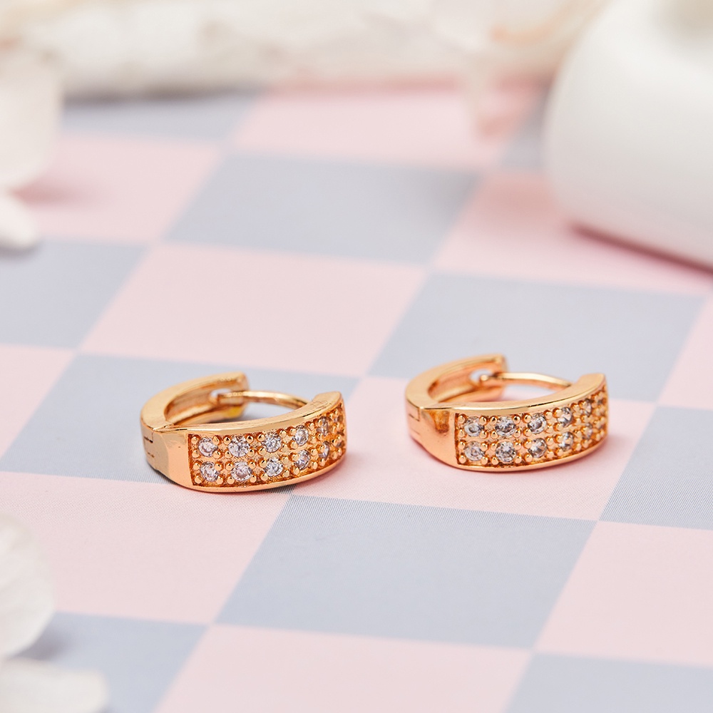 Y135 Anting Wanita Titanium Korea Dewasa Jepit Emas Berlian Anti Karat Anti Luntur-8