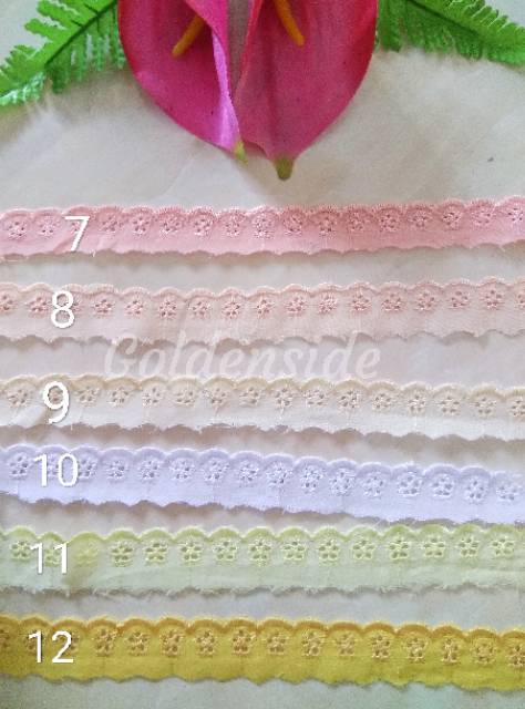 Renda Katun kecil lebar 2cm warna warni per yard