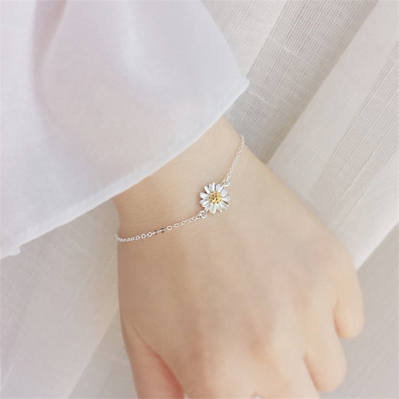 S925 Gelang Perak Murni Gelang Desain Daisy