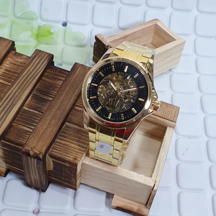 [ BISA COD ] JAM TANGAN PRIA ROLEX AUTOMATIC ORIGINAL RANTAI LOGO BESAR ANALOG COWOK ADA 3 WARNA