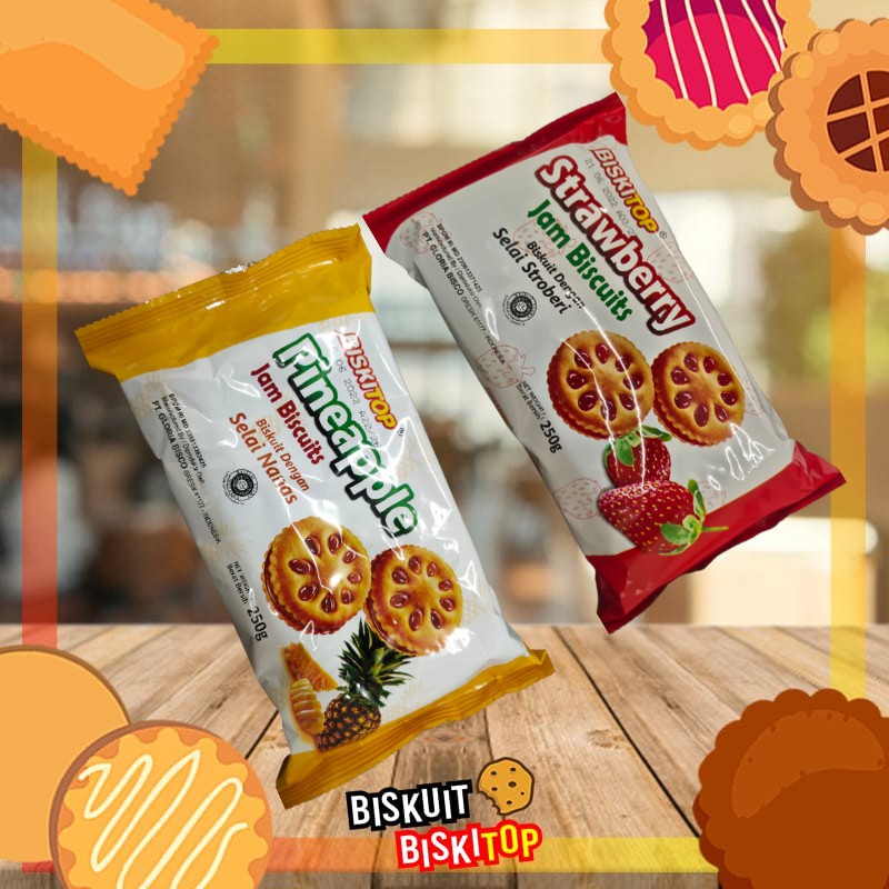 

B.BISKITOP - JAM 250g Biskuit Biskitop Rasa Buah Nanas Strawberry Snack Biscuit Anak Cemilan Murah