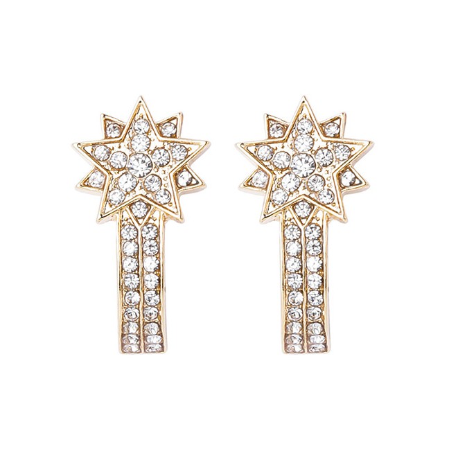 LRC Anting Tusuk Fashion Golden Star Geometric Metal Earrings With Diamonds D84905