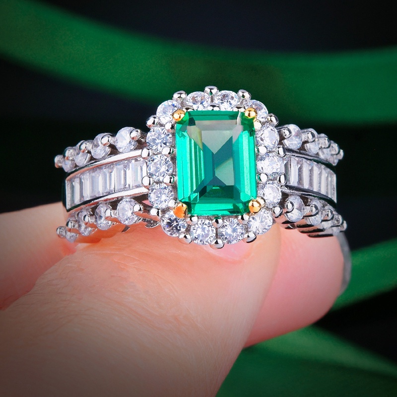 Cincin Pernikahan Minimalis Elegan Unik Dengan Zircon Warna Hijau Untuk Wanita