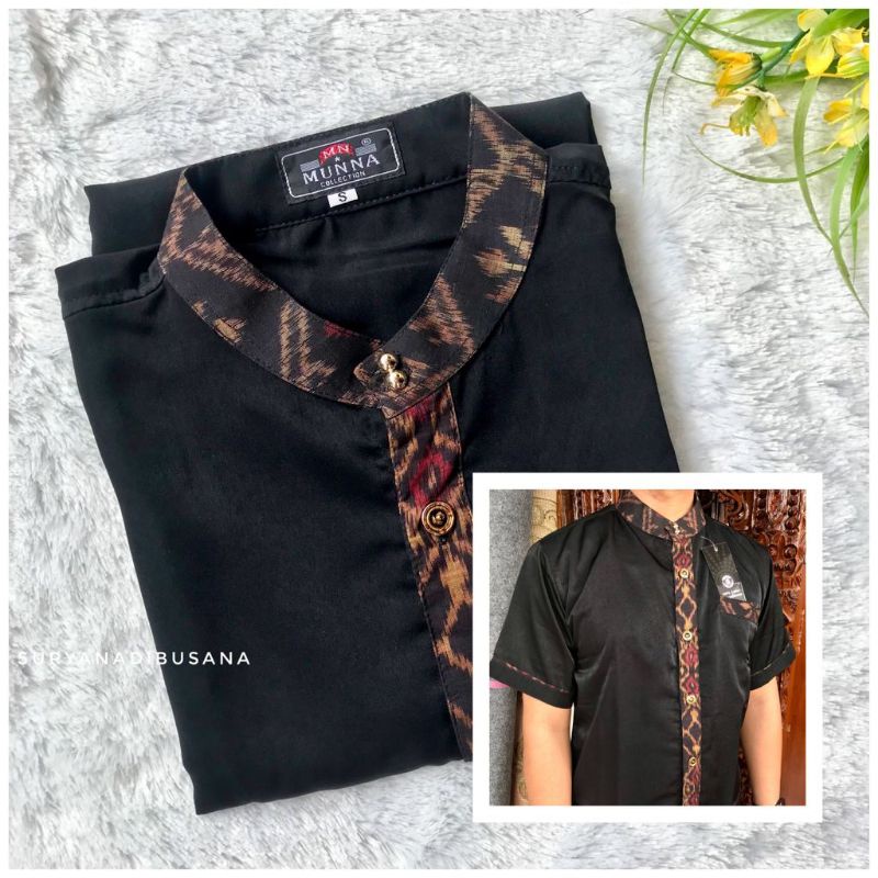 Baju Hitam Endek Polos Pria | Kemeja Hitam Polos List Endek