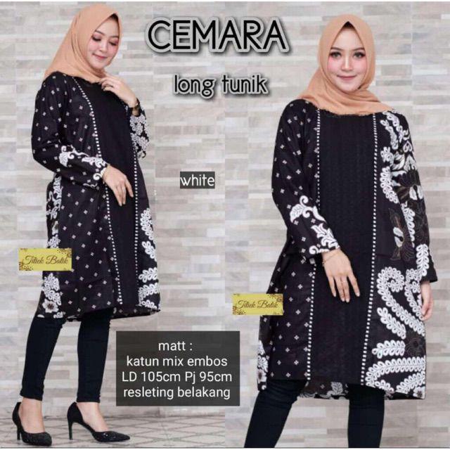 Cemara Long Tunik Batik Monokrom Tunic Batik Cantik Modern Muslim Seragaman Batik Kerja Keren