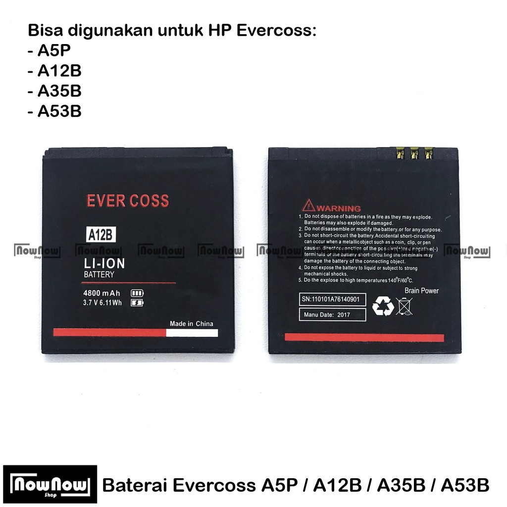Baterai Evercoss A5P A12B A35B A53B Original Double Power Batre Batrai Battery HP