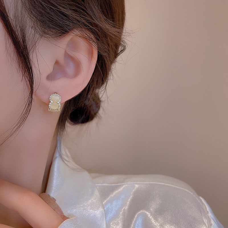 Anting Tusuk Sterling silver 925 Desain Geometri Hias Batu Opal Mewah Untuk Wanita