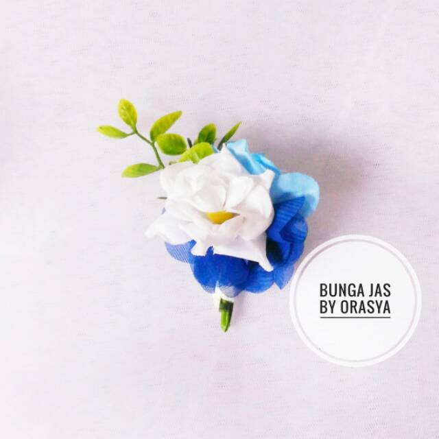 BJ10 Boutonier White Blue Bunga jas wedding / bross bunga pengantin laki laki by orasya