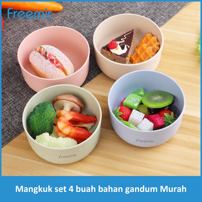 freemir 4 pcs Mangkok Wheat StrawMangkuk Makan Sereal Bubur Bowl Multi