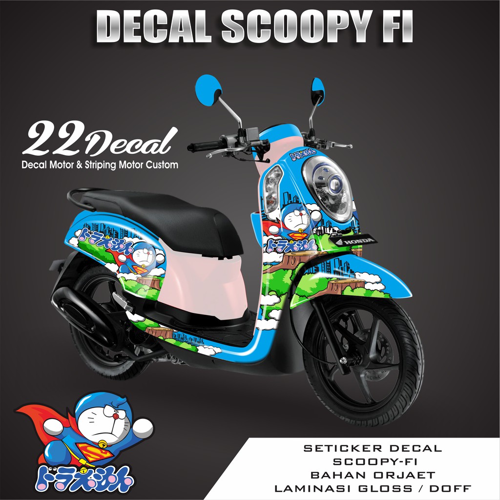 Decal Sticker Scoopy Fi Doraemon Biru Bahan Berkualitas Shopee