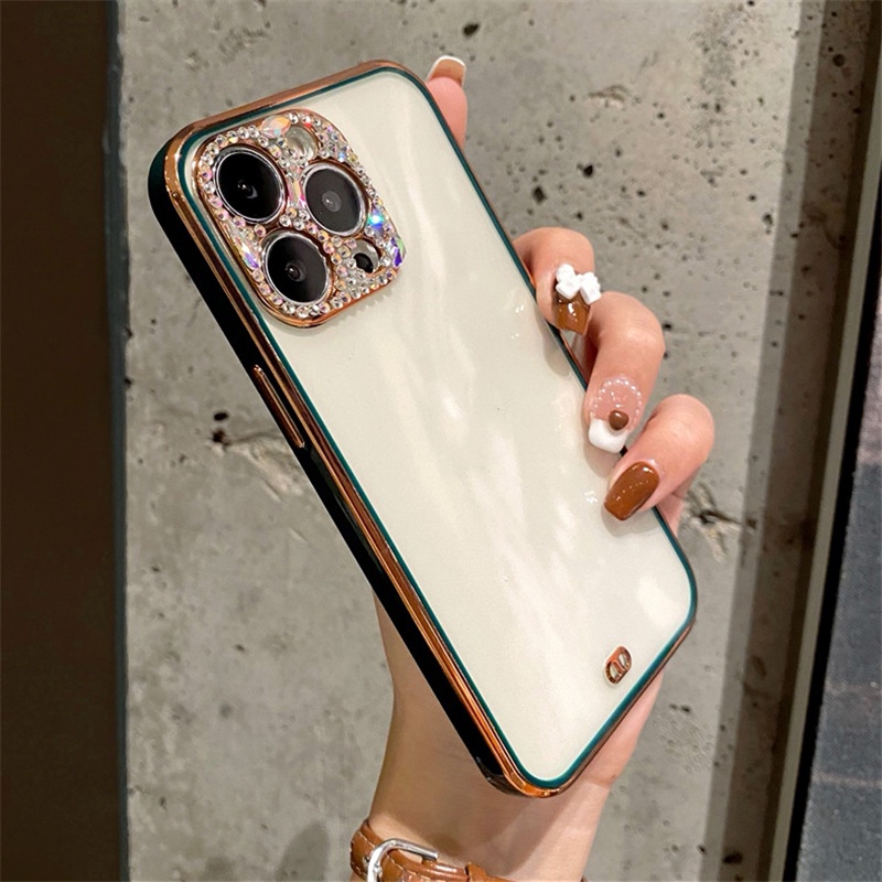 Casing Silikon iPhone 13 12 11 Pro X XS Max Mini XR SE2 7 8 Plus Aksen Glitter Berlian Mewah