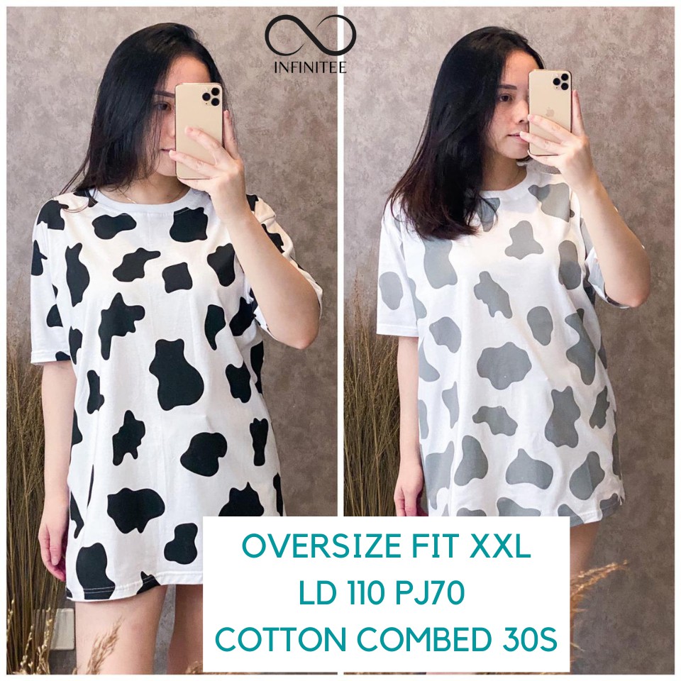 Oversize Tee T Shirt Wanita Kaos Cewek Kekinian Motif Sapi Print Series