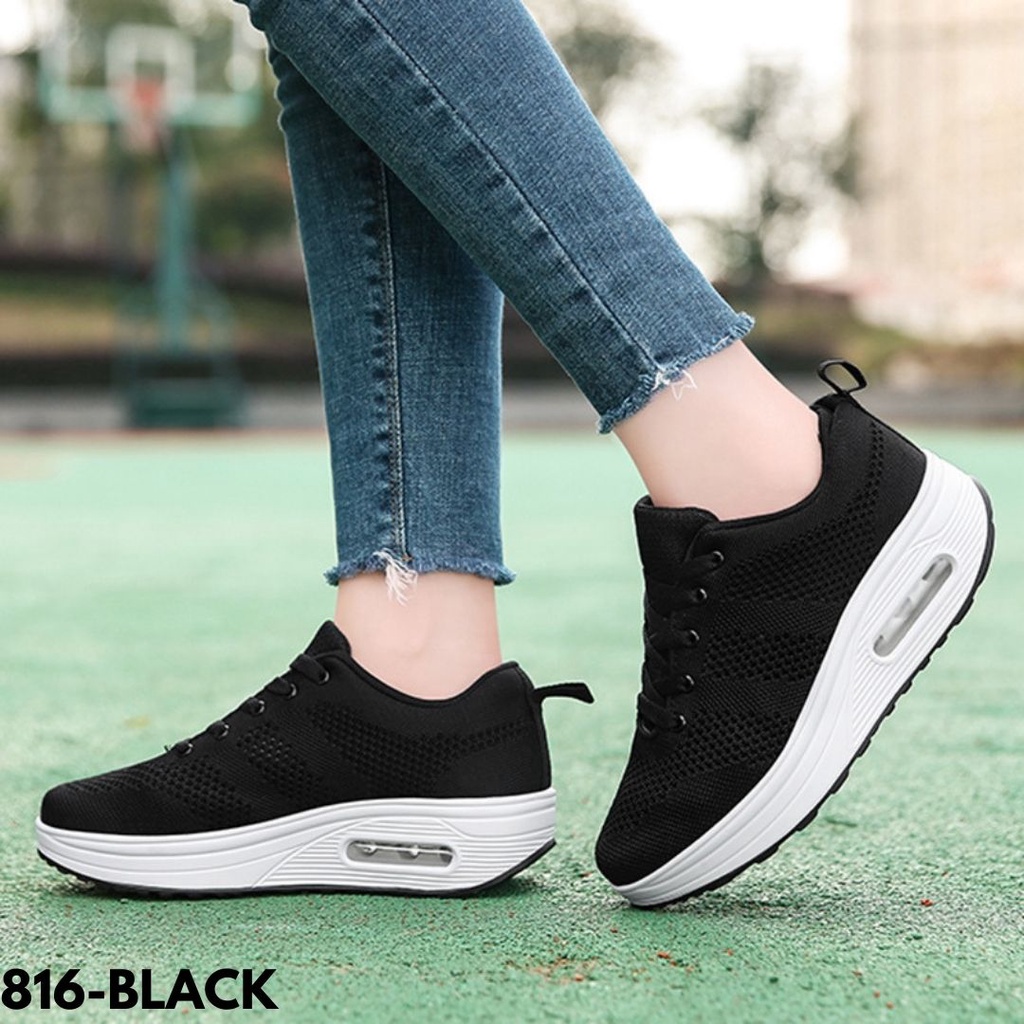 SNEAKERS WANITA IMPORT SPORT NAMAN HIGHSOLE OLAHRAGA ENTENG RINGAN ELASTIS ANTI SLIP TERBARU 816