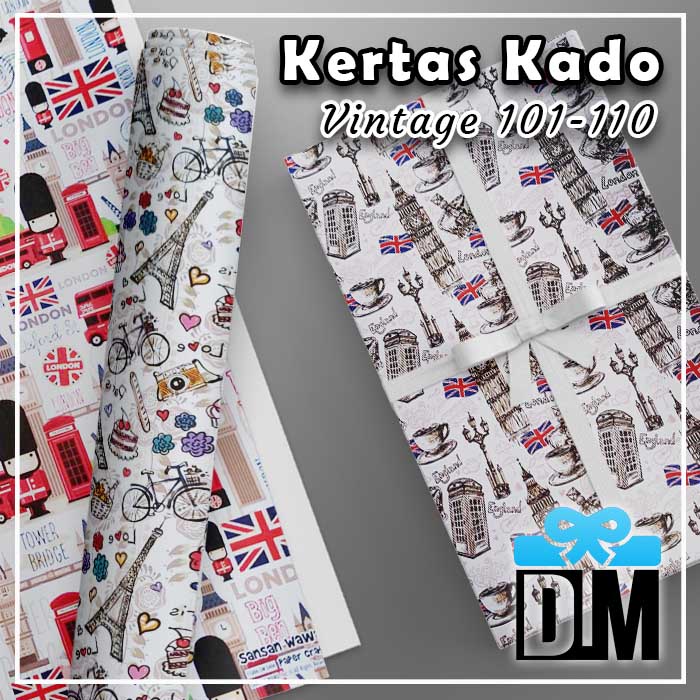 

Kertas Kado Pembungkus Kado Kemasan Vintage London Classic Paris Lucu