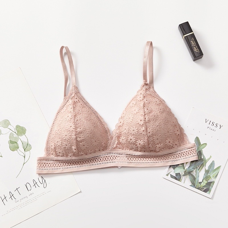 Fashion Bra Wanita Bra Sexy Model Tanpa Kawat Motif Bunga High