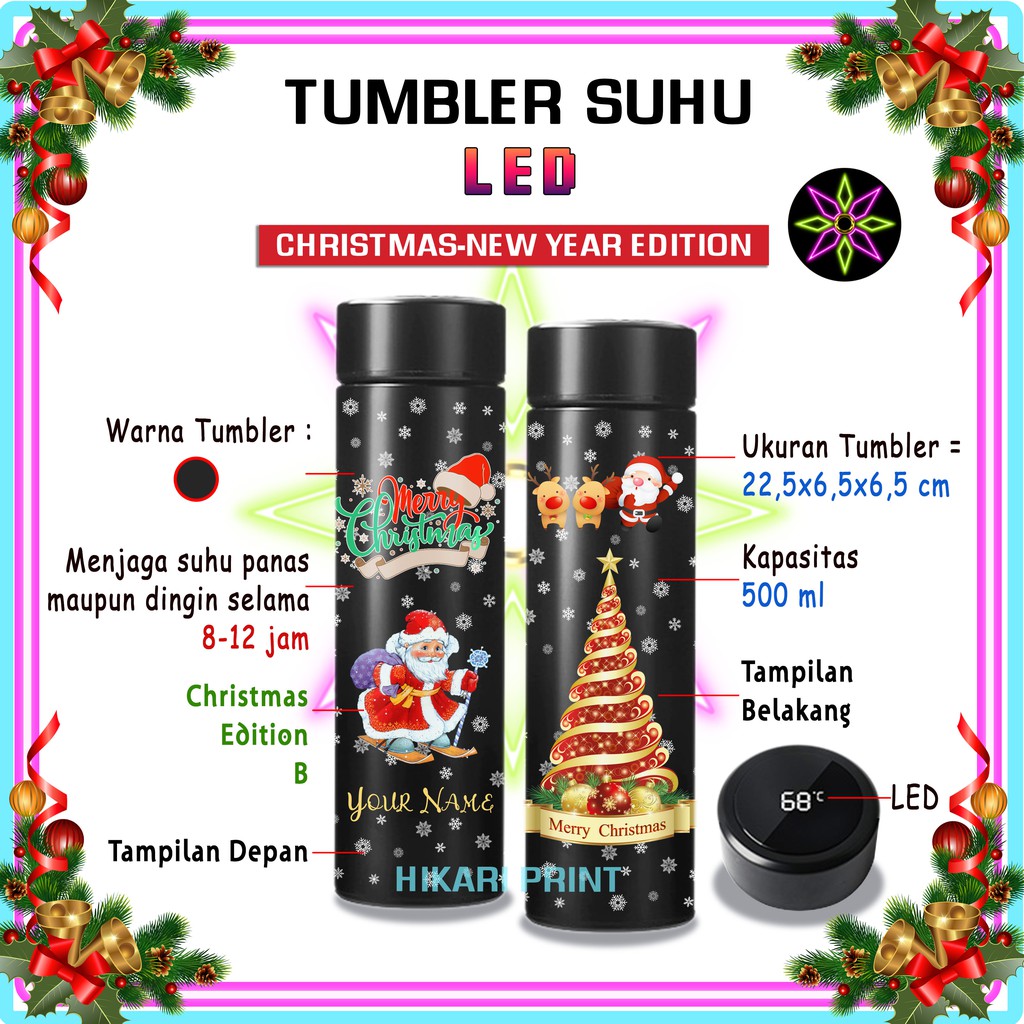 Hikari Print TUMBLER MERRY CHRISTMAS BOTOL MINUM MERRYCHRISTMAS TUMBLR HAMPERS MERRY CHRISTMAS HADIAH UNIK KADO NATAL SANTA CLAUS BOTOLMINUM ANAK TERMOS HAPPY NEW YEAR EDITION TUMBLER LED PRINT UV TUMBLER STAINLESS STEEL TAHUN BARU 500ML BOTOL MINUM XMAS-4