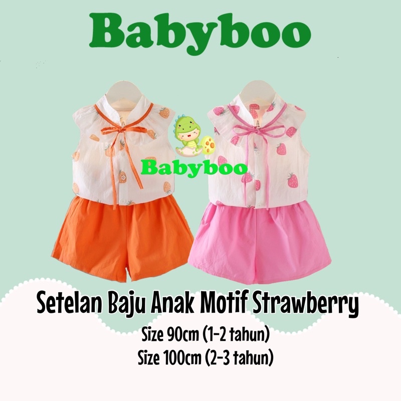 Setelan Baju Anak / Pakaian Lengan Pendek Anak Perempuan Motif Strawberry