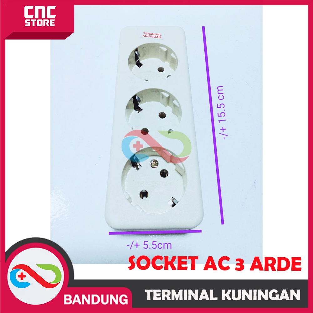 TERMINAL KUNINGAN STOP KONTAK 3 LUBANG SOCKET AC 3 ARDE