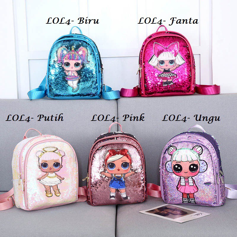 Tas Ransel Sequin LOL - LOL4 tas punggung anak perempuan mute flip bolak balik