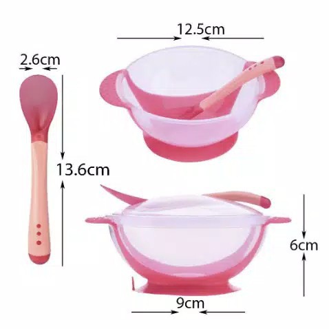 [FREE BUBBLE]  Mangkok Bayi Nempel/mangkok tutup sendok Dengan SENSOR PANAS &amp; ANTI SLIP  [1KG=5pcs]