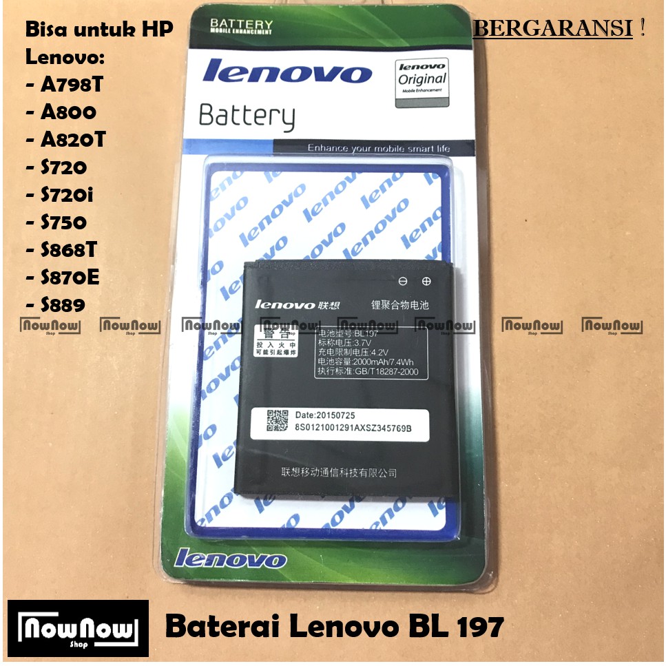 Baterai Lenovo A798T - A800 - A820T - S720 - S720i - S750 - S868T - S870E - S889 BL197 ORI Batre