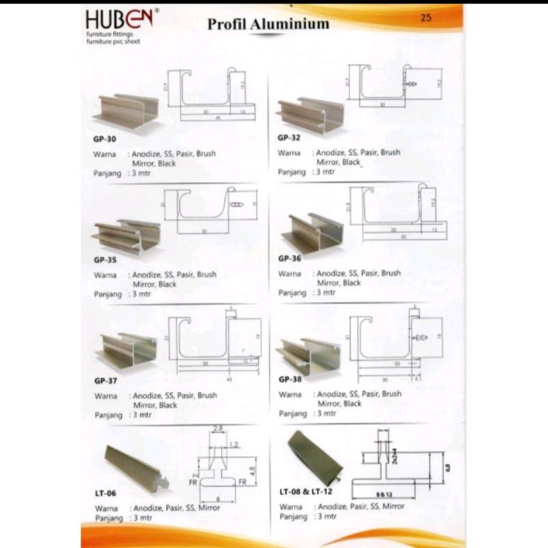 Frame Edging Aluminium Handle Lemari Sliding Panjang 3M FHD 128 FHD 130 Bukan Twin Faco