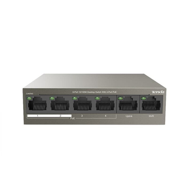 Tenda Switch PoE TEF1106P 4 Port PoE 63W 2 Port Uplink 100Mbps 1106 P